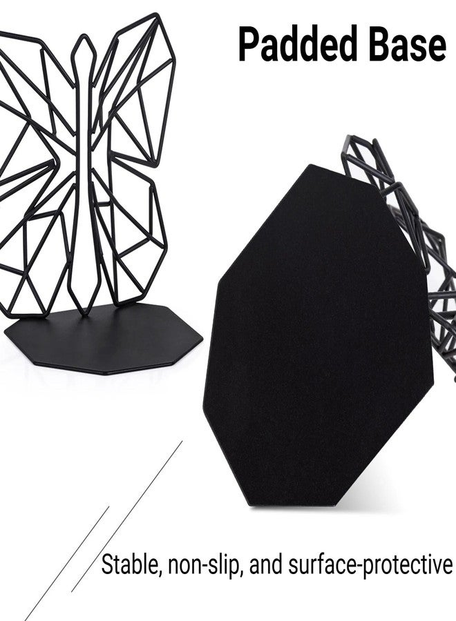 Alsonerbay Bookends Geometric Decorative Metal Book Stoppers Abstract Creative Book Supports, Book Holders for Shelves, Butterfly Book Ends for Office 1 Pair (Black) - Image 5