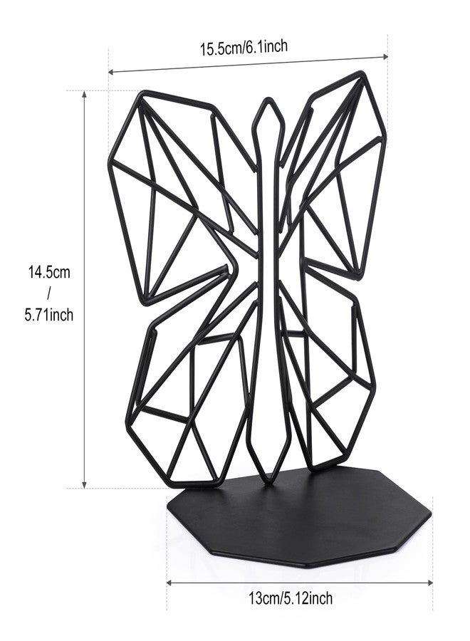 Alsonerbay Bookends Geometric Decorative Metal Book Stoppers Abstract Creative Book Supports, Book Holders for Shelves, Butterfly Book Ends for Office 1 Pair (Black) - Image 3