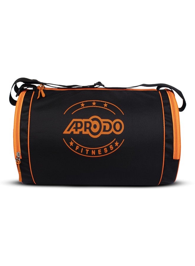 APRODO Polyester PU Coated Sports Duffle/Shoulder/Gym Bag for Men & Women, 23L (18 x 9 x 9) Inch (Black/Orange) - Image 1