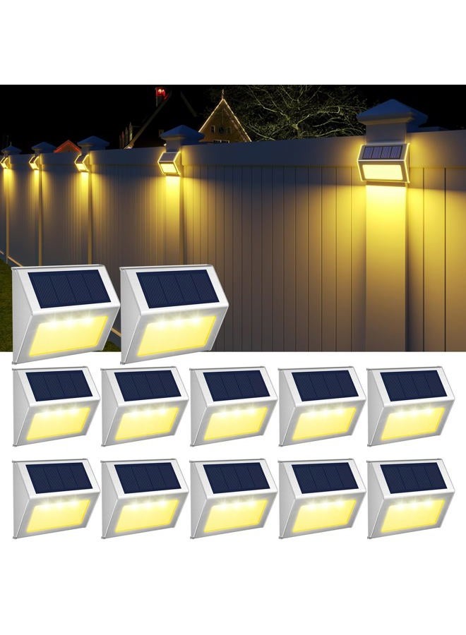 JSOT Solar Deck Lights, 12 Pack Solar Fence Lights Outdoor Waterproof LED Solar Step Lights Wall Lights Stair Lights Stainless Steel for Garden Backyard Decorative Lighting Lamps (Warm White) - Image 1