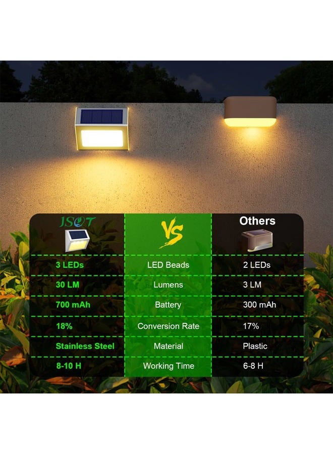 JSOT Solar Deck Lights, 12 Pack Solar Fence Lights Outdoor Waterproof LED Solar Step Lights Wall Lights Stair Lights Stainless Steel for Garden Backyard Decorative Lighting Lamps (Warm White) - Image 5