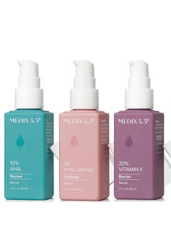 Medix 5.5 Medix 55 Anti Aging Body  Face Serum 3PC Bundle 10 AHA Exfoliating Serum  3 Hyaluronic Acid Hydrating Serum  20 Vitamin F Oil Body Booster  Facial Serum For Daily Skin Care Routine 