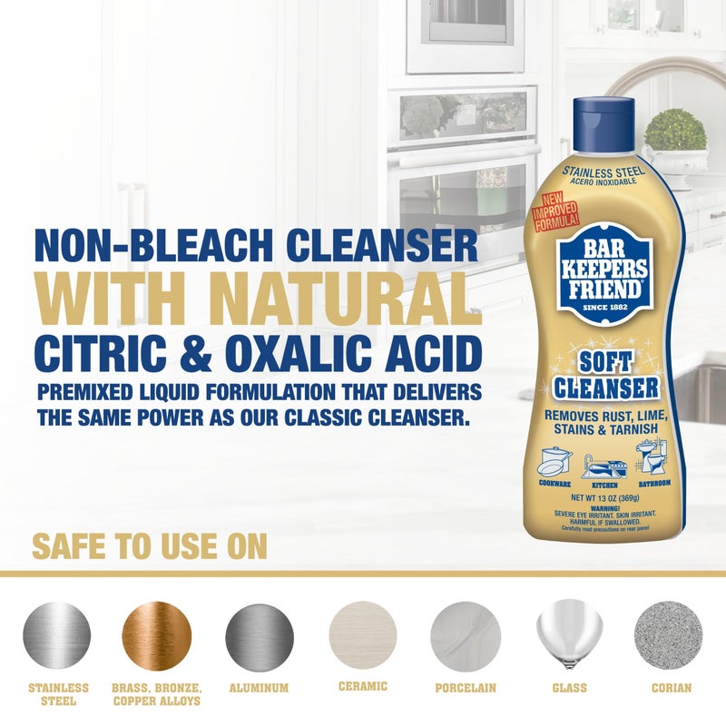 Bar Keepers Friend Soft Cleanser Liquid (2 x 13 Ounce) Multipurpose Cleaner & Rust Stain Remover for Stainless Steel, Porcelain, Ceramic Tile & More - Image 5