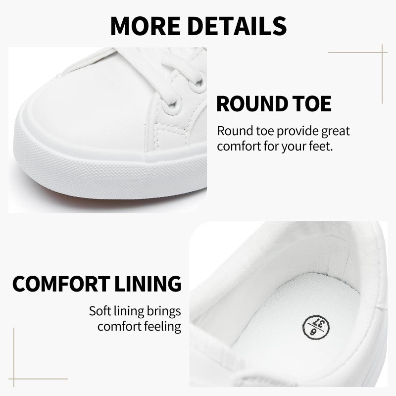 SERNIAL Womens White Tennis Shoes PU Leather Sneakers Casual Walking Shoes for Women(White,US7.5) - Image 3