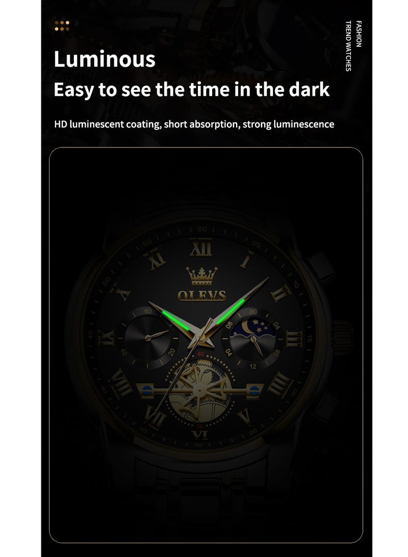 OLEVS Watches For Men Fashion Stainless Steel Quartz Chronograph Water Resistant Watch 42mm 2859Gold and Silver - Image 5