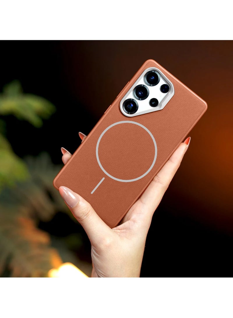 Wtech Samsung Galaxy S25 Ultra 5G 2025 Vegan Leather Phone Case, Protective Cover with Soft Touch, Elegant Design, Scratch Protection with Thin Magsafe Case Cover (MCMPMN) - Brown - Image 3