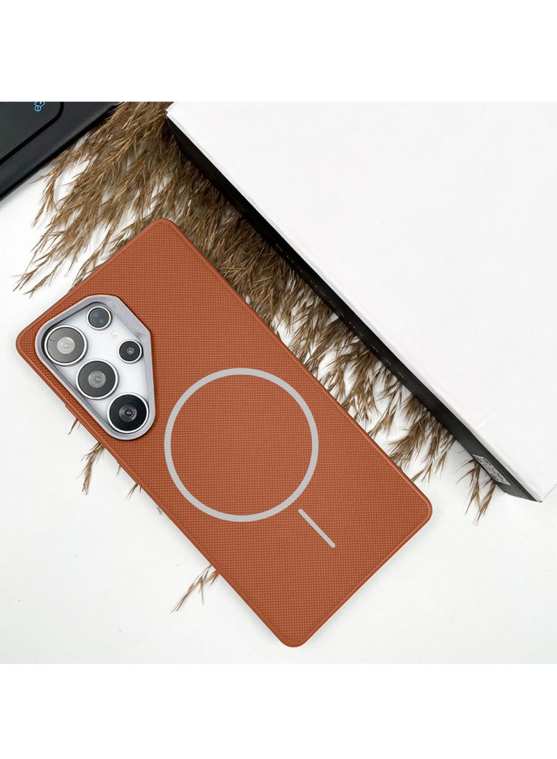 Wtech Samsung Galaxy S25 Ultra 5G 2025 Vegan Leather Phone Case, Protective Cover with Soft Touch, Elegant Design, Scratch Protection with Thin Magsafe Case Cover (MCMPMN) - Brown - Image 2