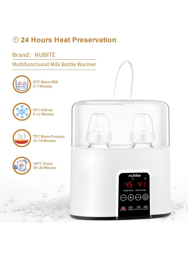 nubite Double Baby Bottle Warmer 24H Constant Mode for All Bottles, Breastmilk Baby Milk Heater, Heating Baby Food, Formula Water Warmer for Twins, Accurate Temperature Control - Image 2