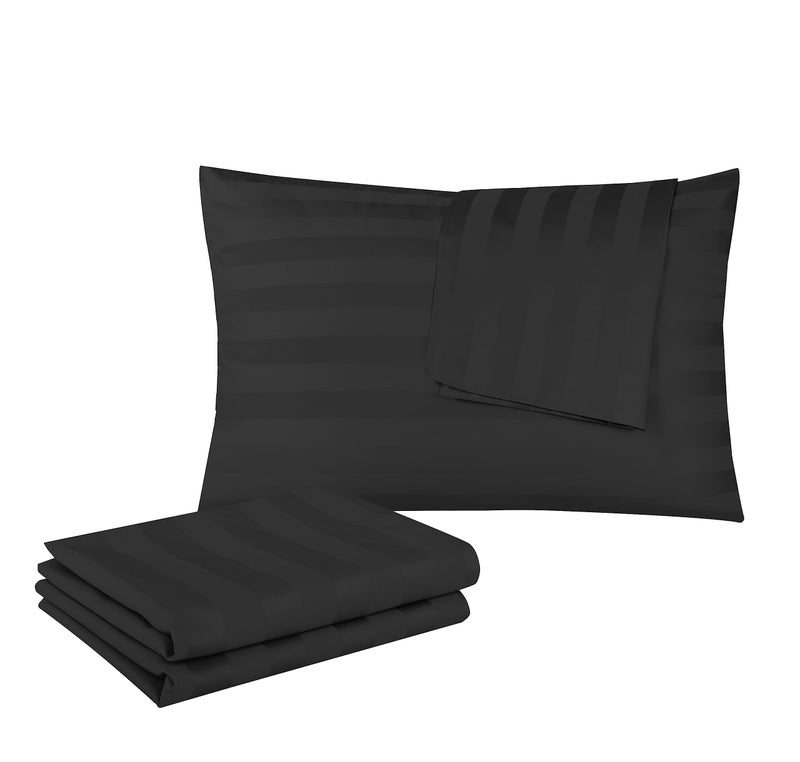 Shunjie.Home 100% Egyptian Cotton King Pillow Protectors Set of 4  400 Thread Count Sateen Weave Cooling Pillowcase  Easy Care Zippered Style Pillow Covers (4 Pack  Stripe-Black  King)  - Image 1