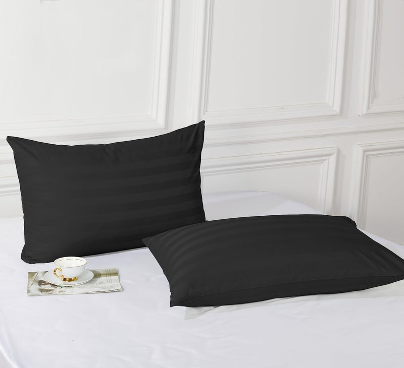 Shunjie.Home 100% Egyptian Cotton King Pillow Protectors Set of 4  400 Thread Count Sateen Weave Cooling Pillowcase  Easy Care Zippered Style Pillow Covers (4 Pack  Stripe-Black  King)  - Image 5