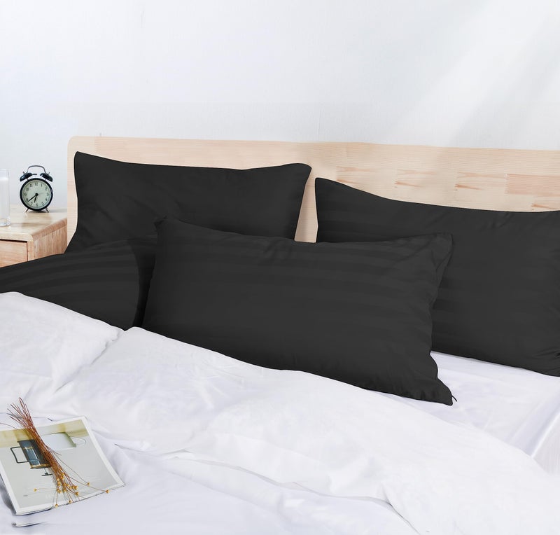 Shunjie.Home 100% Egyptian Cotton King Pillow Protectors Set of 4  400 Thread Count Sateen Weave Cooling Pillowcase  Easy Care Zippered Style Pillow Covers (4 Pack  Stripe-Black  King)  - Image 4