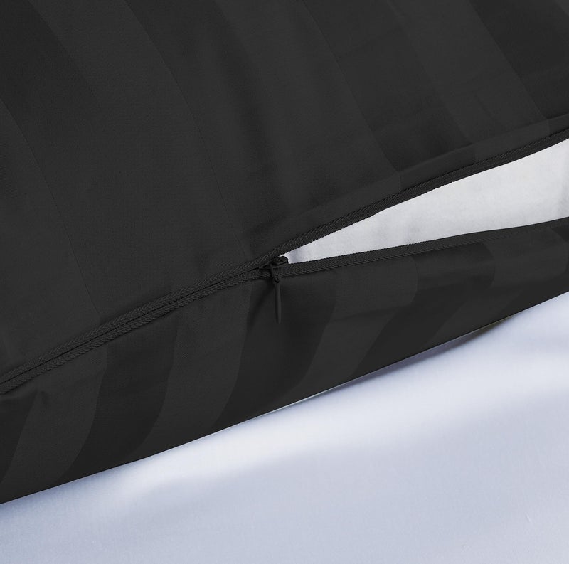 Shunjie.Home 100% Egyptian Cotton King Pillow Protectors Set of 4  400 Thread Count Sateen Weave Cooling Pillowcase  Easy Care Zippered Style Pillow Covers (4 Pack  Stripe-Black  King)  - Image 3