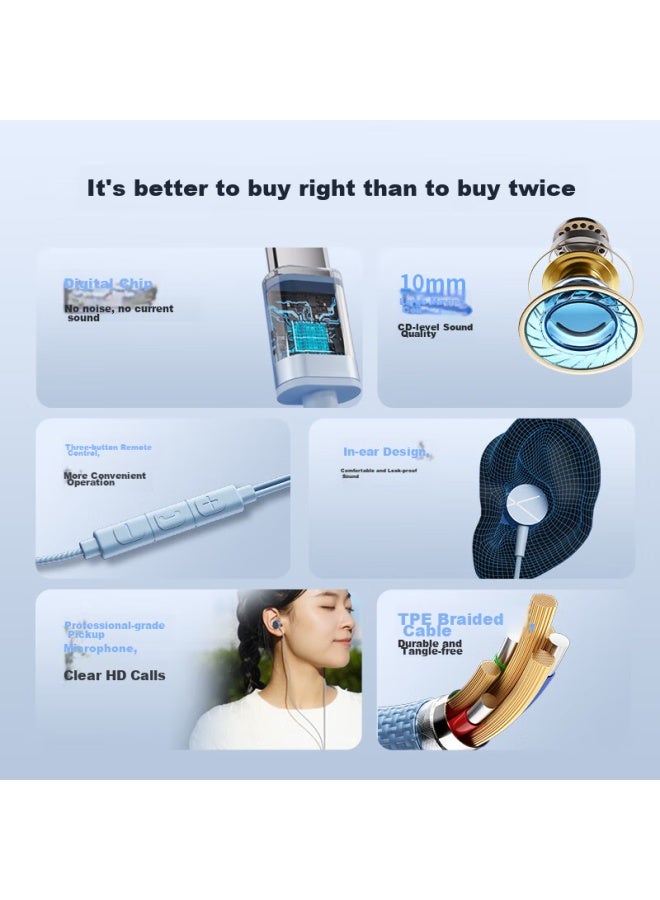 Sibyl Wired Earphones, In-ear Type-c Flat Plug, Gaming Noise-canceling High-quality Sound, Laptop Karaoke With Microphone, Suitable For Pubg, Tablets, Compatible With Huawei, Honor, Vivo - Image 3