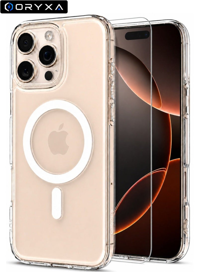 ORYXA iPhone 16 Pro Clear Case, 2 in 1 Magnetic Cover + Screen Protector, MagSafe Compatible, [Never Yellow] Crystal Clear Slim Shockproof Full Protection Phone Cover for Apple iPhone 16 Pro - Image 1