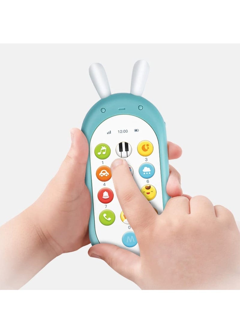 KASTWAVE Baby Early Education Toys Mobile Phone, Music Teething Glowing Toy Talking Educational Toy Birthday Gift for Preschool Children Over 6 Months Toddlers Rabbit, Blue - Image 2