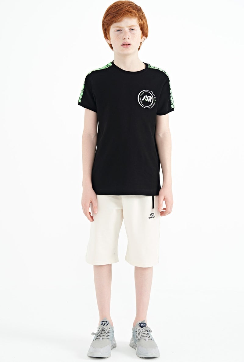 Tommy Life Black Shoulder Print Detailed Standard Pattern O Neck Boy T-Shirt - 11121 - Image 3
