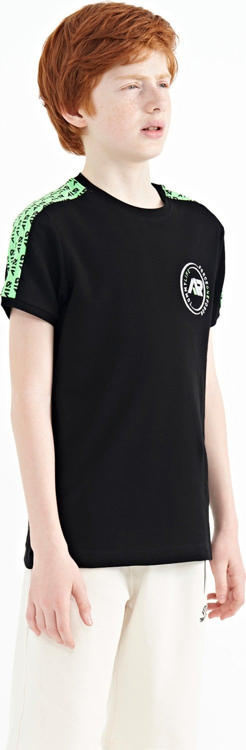 Tommy Life Black Shoulder Print Detailed Standard Pattern O Neck Boy T-Shirt - 11121 - Image 4