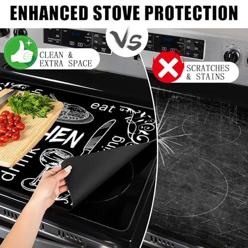 Seimip Black Stove Top Covers for Electric Stove, Mother Day Stove Cover Heat Resistant Glass Stove Top Pad, Kitchen Farm Decor Seasonal Induction Cooktop Protector Stove Top Mat Washable Oven Cover - Image 3
