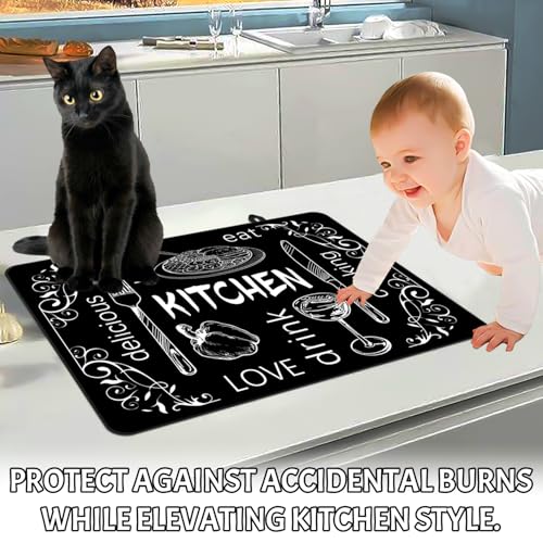 Seimip Black Stove Top Covers for Electric Stove, Mother Day Stove Cover Heat Resistant Glass Stove Top Pad, Kitchen Farm Decor Seasonal Induction Cooktop Protector Stove Top Mat Washable Oven Cover - Image 5