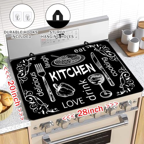 Seimip Black Stove Top Covers for Electric Stove, Mother Day Stove Cover Heat Resistant Glass Stove Top Pad, Kitchen Farm Decor Seasonal Induction Cooktop Protector Stove Top Mat Washable Oven Cover - Image 2