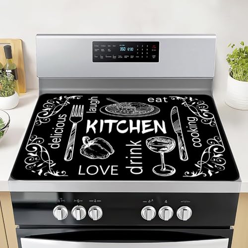 Seimip Black Stove Top Covers for Electric Stove, Mother Day Stove Cover Heat Resistant Glass Stove Top Pad, Kitchen Farm Decor Seasonal Induction Cooktop Protector Stove Top Mat Washable Oven Cover - Image 1