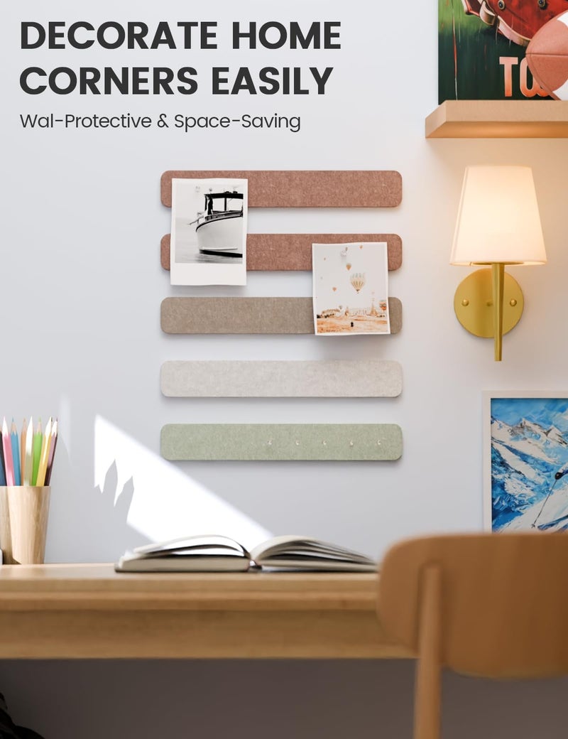 Fluxynara Cork Board Alternative Felt Strip Board 5-Pack 13"x2", Office Pin Board with 35 Push Pins, Adhesive Install for Bedroom Door & Home Office(Boho) - Image 4