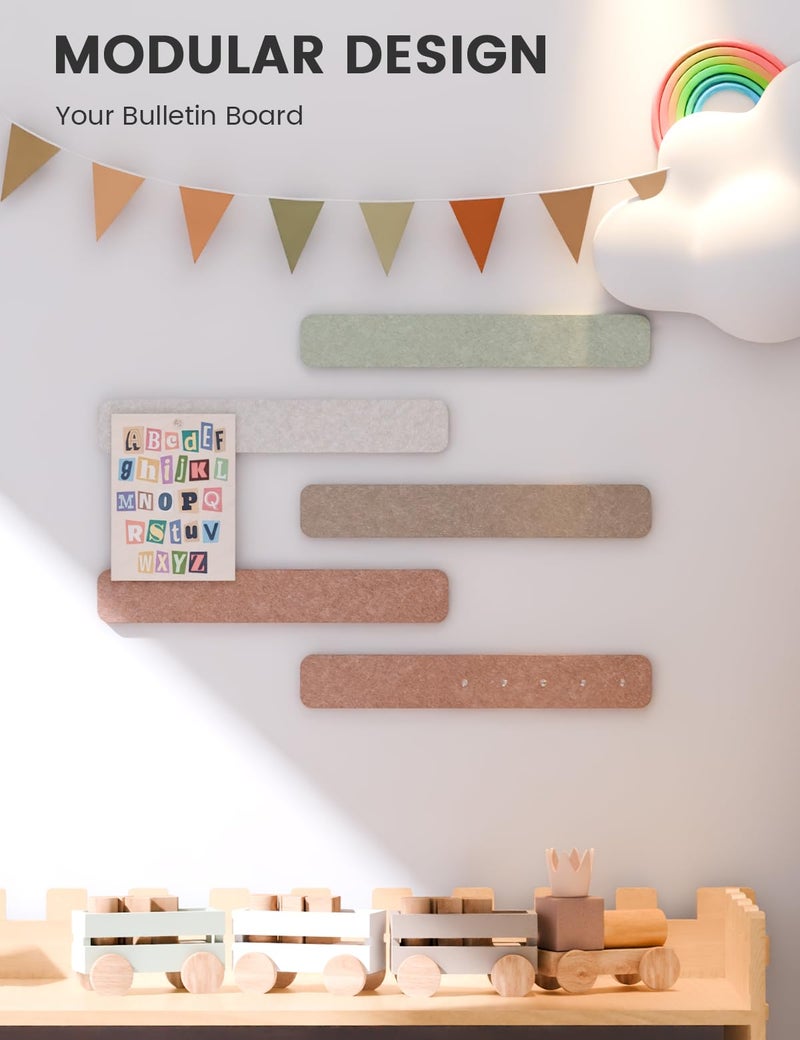 Fluxynara Cork Board Alternative Felt Strip Board 5-Pack 13"x2", Office Pin Board with 35 Push Pins, Adhesive Install for Bedroom Door & Home Office(Boho) - Image 5