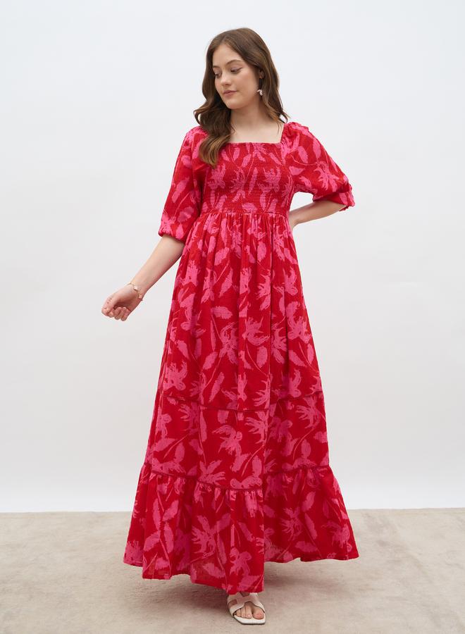 ستايلي فستان ماكسي بخصر مطاطي وطبعة شاملة - Image 2