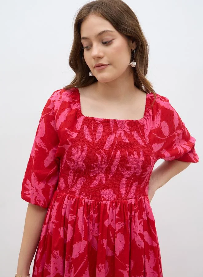 Styli Styli All-Over Print Smocked A-Line Maxi Dress