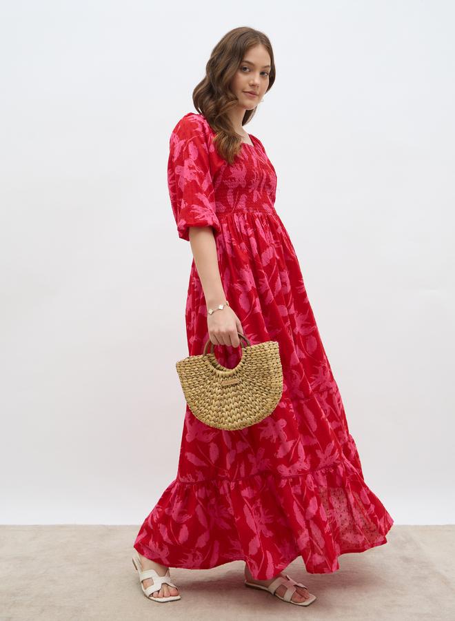 ستايلي فستان ماكسي بخصر مطاطي وطبعة شاملة - Image 1