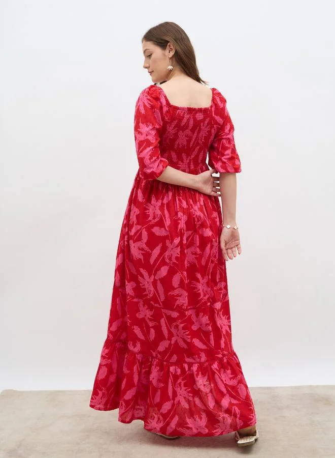 Styli Styli All-Over Print Smocked A-Line Maxi Dress