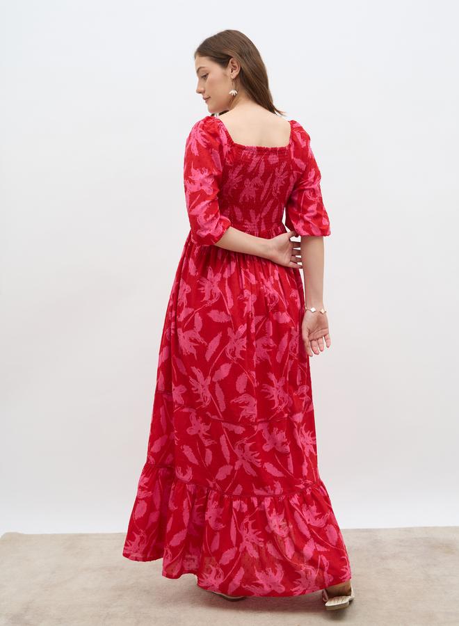 ستايلي فستان ماكسي بخصر مطاطي وطبعة شاملة - Image 5