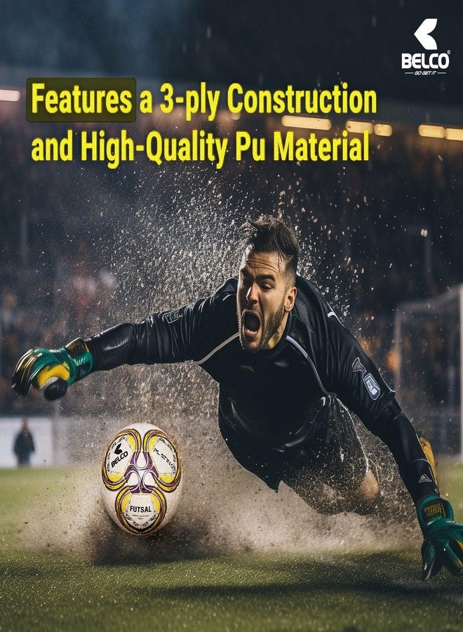 Belco Sports Platina Yellow 3PLY 1.5M PU Futsal Ball Football Size 4 - Image 4