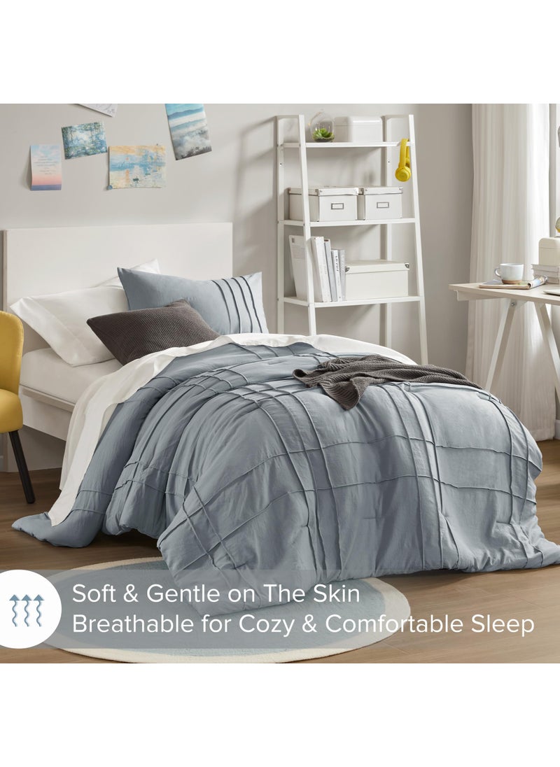 Comfort Spaces Comfort Spaces Blue/Grey Twin Size Comforter Set - 2 Pieces Pintuck Pleated Bedding Sets Twin  All Season Lightweight  Extra Softness Pre-Washed Microfiber Twin Bed Set  Shams  Twin/Twin XL  - Image 2