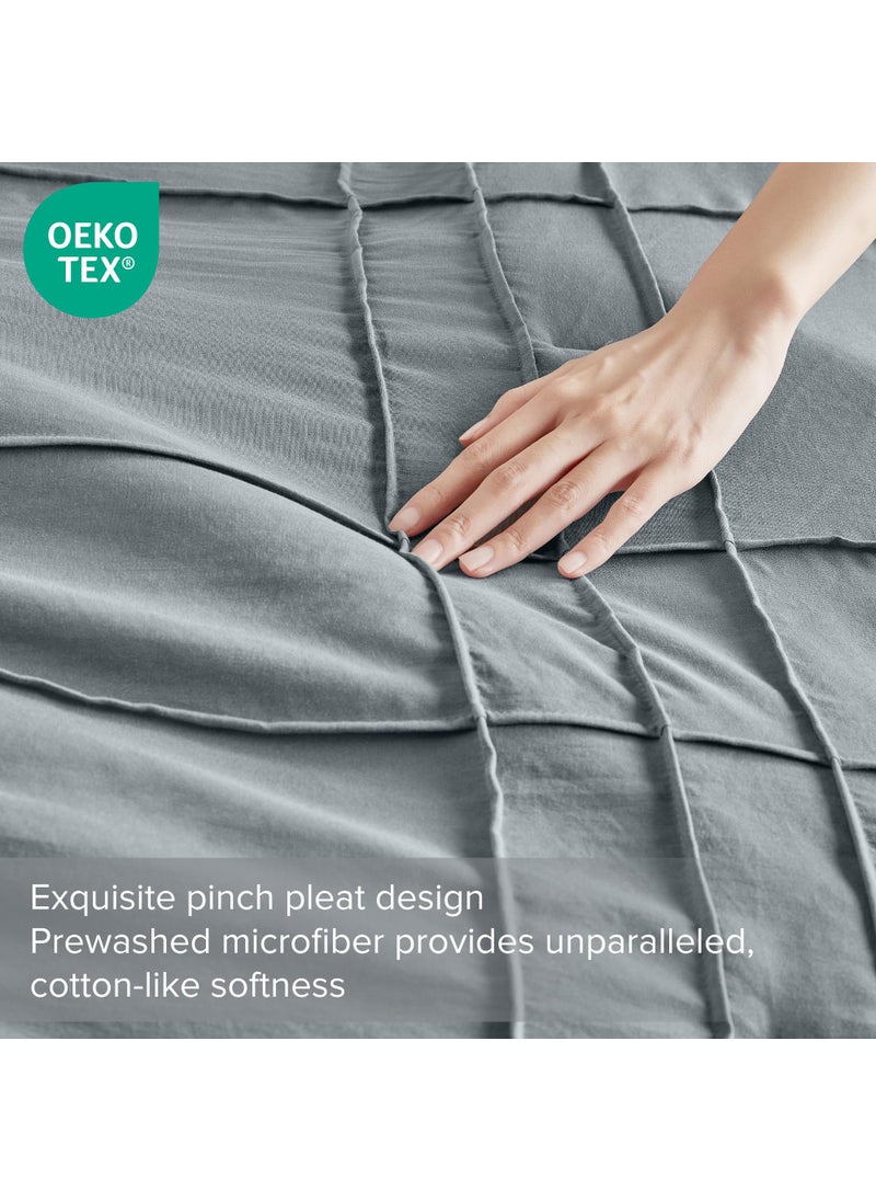 Comfort Spaces Comfort Spaces Blue/Grey Twin Size Comforter Set - 2 Pieces Pintuck Pleated Bedding Sets Twin  All Season Lightweight  Extra Softness Pre-Washed Microfiber Twin Bed Set  Shams  Twin/Twin XL  - Image 3
