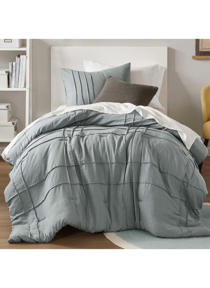 Comfort Spaces Comfort Spaces Blue/Grey Twin Size Comforter Set - 2 Pieces Pintuck Pleated Bedding Sets Twin  All Season Lightweight  Extra Softness Pre-Washed Microfiber Twin Bed Set  Shams  Twin/Twin XL  - Image 1