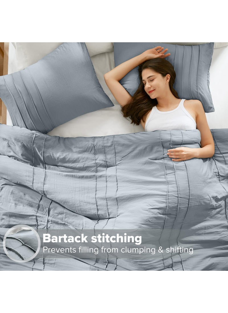 Comfort Spaces Comfort Spaces Blue/Grey Twin Size Comforter Set - 2 Pieces Pintuck Pleated Bedding Sets Twin  All Season Lightweight  Extra Softness Pre-Washed Microfiber Twin Bed Set  Shams  Twin/Twin XL  - Image 5