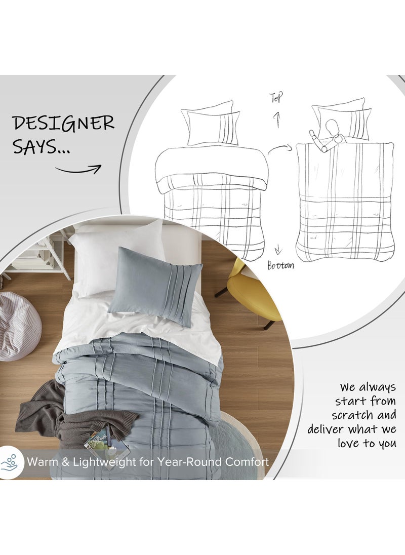 Comfort Spaces Comfort Spaces Blue/Grey Twin Size Comforter Set - 2 Pieces Pintuck Pleated Bedding Sets Twin  All Season Lightweight  Extra Softness Pre-Washed Microfiber Twin Bed Set  Shams  Twin/Twin XL  - Image 4
