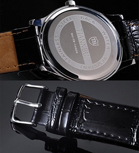 DREAMING Q&P Romantic His and Hers Watches,Pair Hearts Wristwatches for Couples Man Woman,Black Ultrathin Leather Strap Set of 2 - Image 4