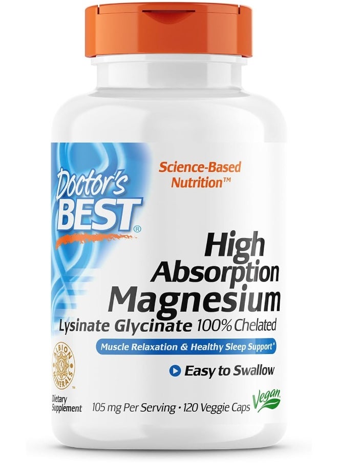 Doctor's BEST Doctor's Best High Absorption Magnesium Lysinate Glycinate, Easy to Swallow, 120 Ct  - Image 1