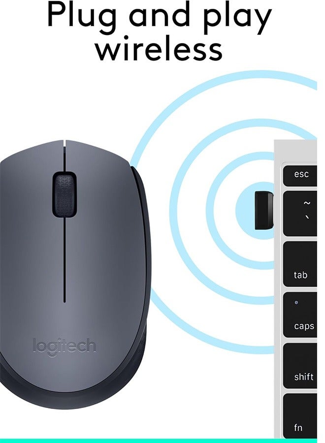 Logitech M170 Wireless mouse, 2.4GHz wireless, with USB mini receiver, optical tracking, suitable for PC/Mac laptops - compatible with both hands - gray/black - Image 4