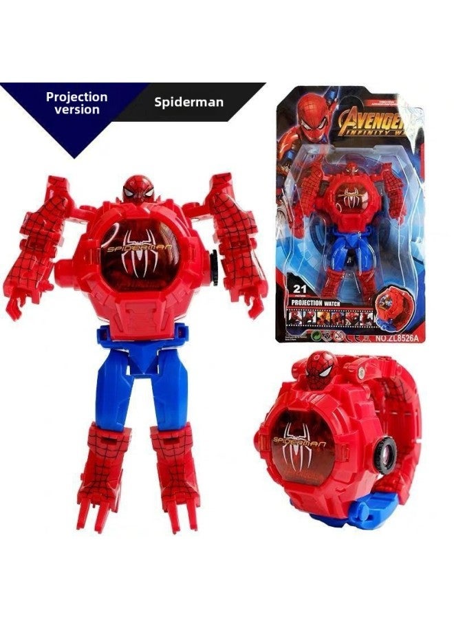 Projection Ultraman Avengers League Of Legends Transformation Light Electronic Deformation Watch Children's Watch Toys Gifts-Color:8526 Projection + Time + Transformation Spider-man - Image 1