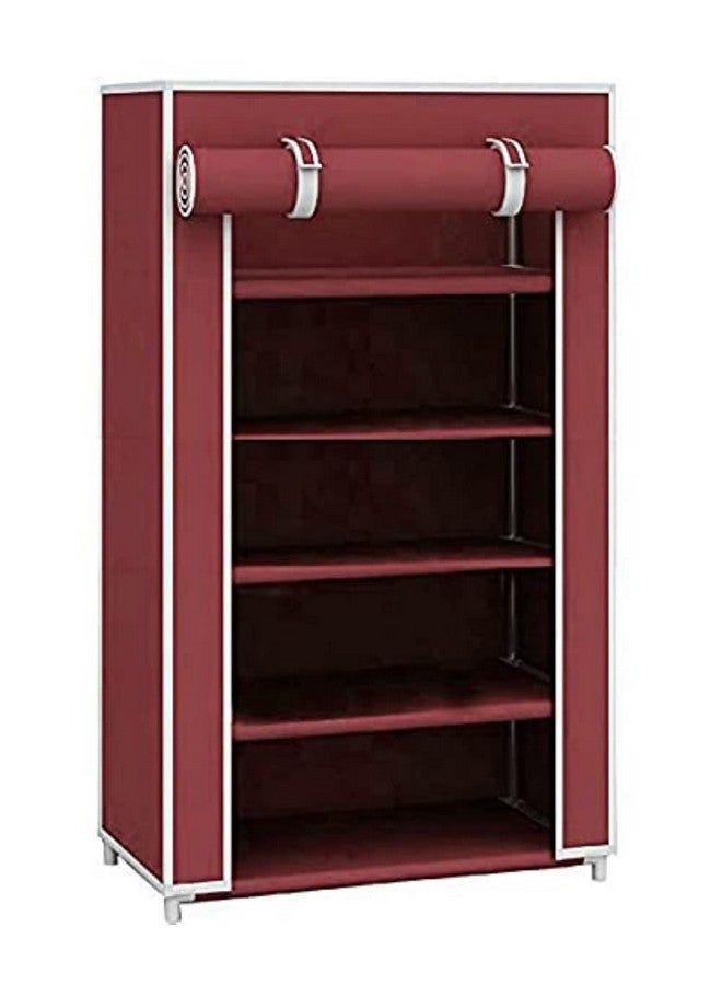Ebee Metal 5 Shelves Cloth Cabinet (Maroon) - Image 1