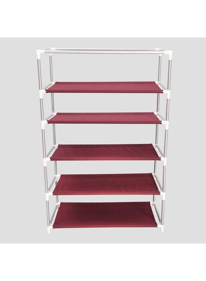 Ebee Metal 5 Shelves Cloth Cabinet (Maroon) - Image 4