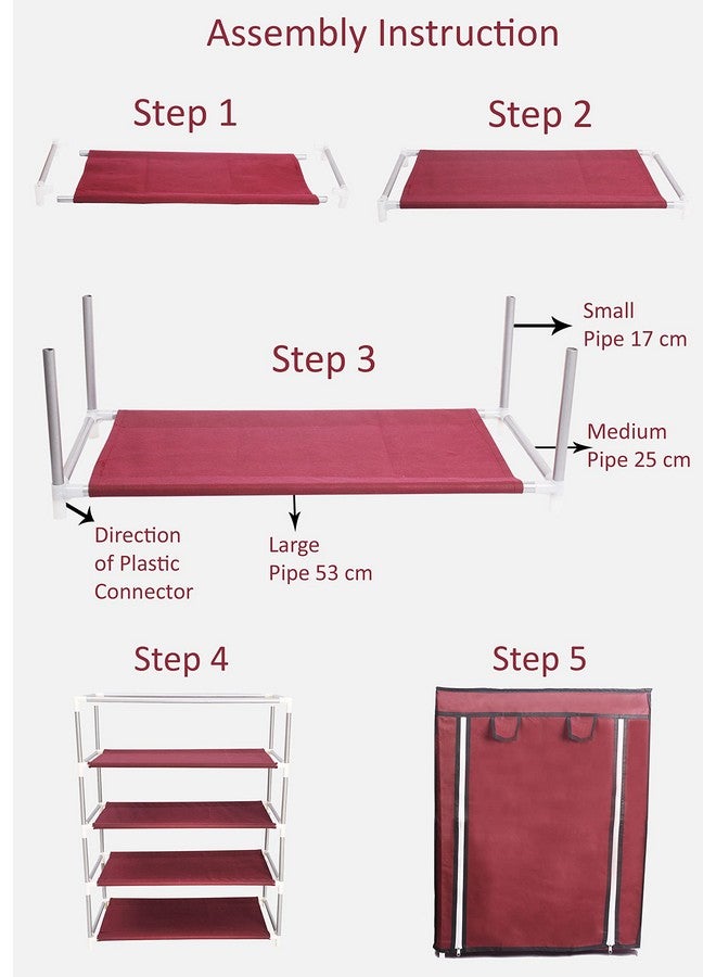 Ebee Metal 5 Shelves Cloth Cabinet (Maroon) - Image 2