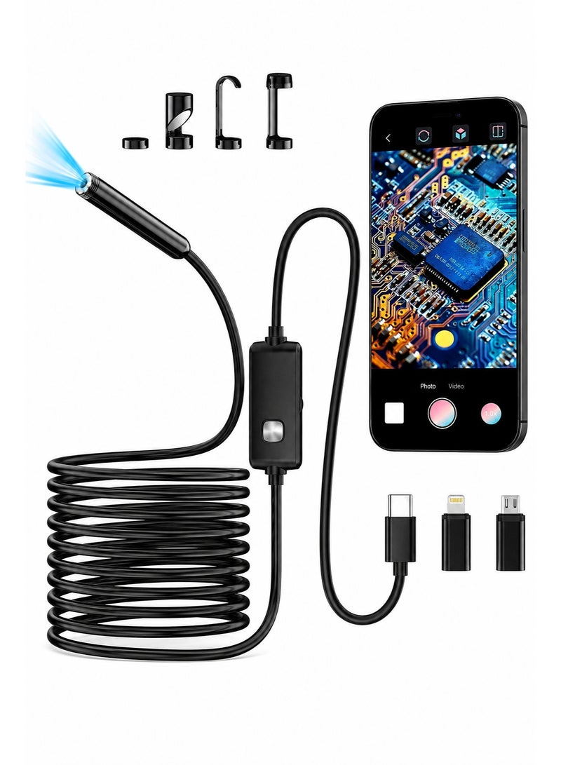 Yatao Dual Lens Endoscope Camera with Light, 2MP 1980×1440 HD Borescope, 8+1 Adjustable LED Lights, 16.5FT Semi-Rigid Snake Camera, 8mm IP68 Waterproof Probe for iPhone iPad Android, Black - Image 1