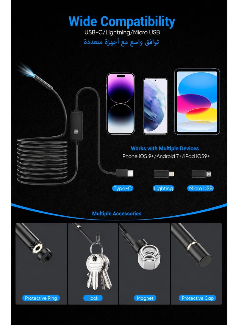 Yatao Dual Lens Endoscope Camera with Light, 2MP 1980×1440 HD Borescope, 8+1 Adjustable LED Lights, 16.5FT Semi-Rigid Snake Camera, 8mm IP68 Waterproof Probe for iPhone iPad Android, Black - Image 2