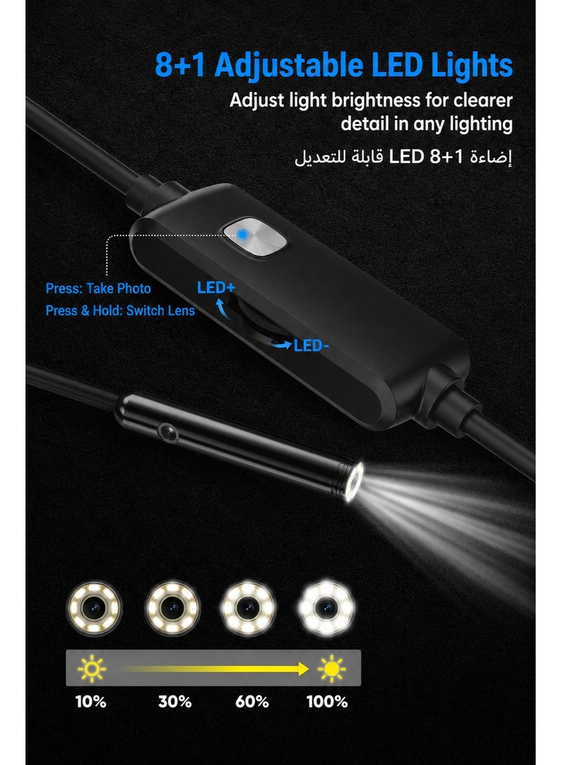 Yatao Dual Lens Endoscope Camera with Light, 2MP 1980×1440 HD Borescope, 8+1 Adjustable LED Lights, 16.5FT Semi-Rigid Snake Camera, 8mm IP68 Waterproof Probe for iPhone iPad Android, Black - Image 4