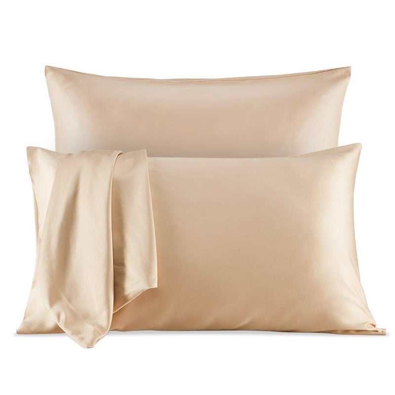 SLEEP ZONE Satin Pillowcase for Hair and Skin Almond Buff 20x40 Inches Nanotex Ultra Soft Silky Pillowcase Set of 2 Satin Pillow Covers with Envelope Closure Gift Choice for Girls and Women