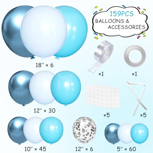 MEBAY Blue Balloons Garland Arch Kit 147 Pcs Metallic Macaron Light Blue and Confetti Silver Balloons for Baby Shower Birthday Wedding Ocean Themed Party Background Decoration - Image 5